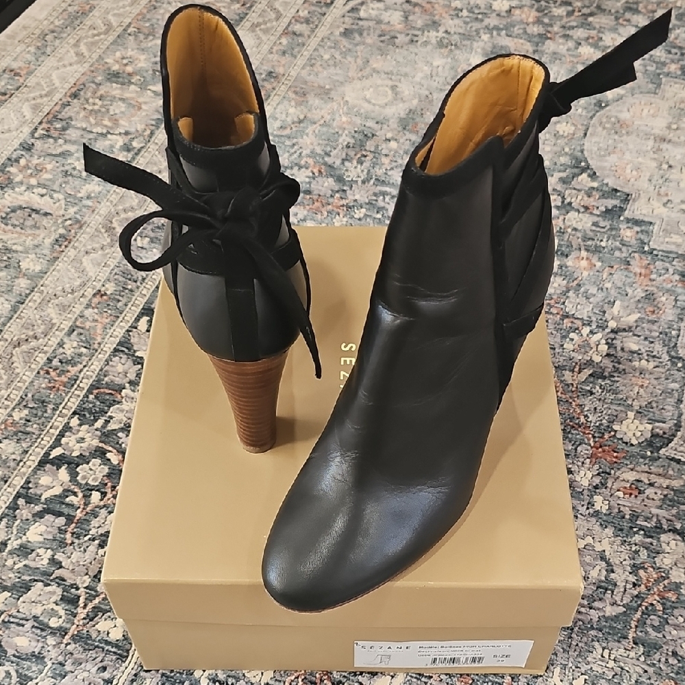 Sezane Black Leather Ankle Booties